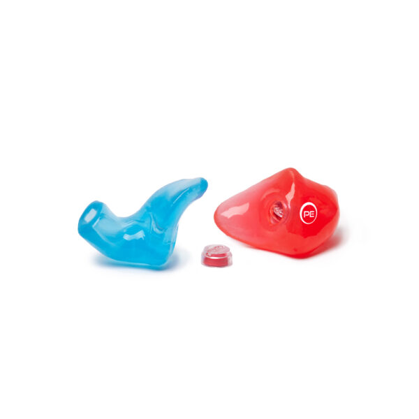 PE PACS Motoplugs - custom earplugs, red and blue with filter